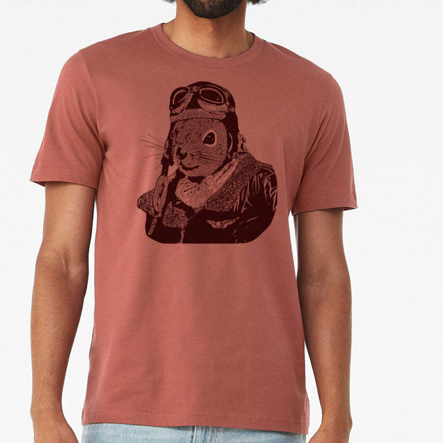 Flying Squirrel Pilot T-shirt, Funny Animal Design, Vintage Aviation Graphic Guys Shirt